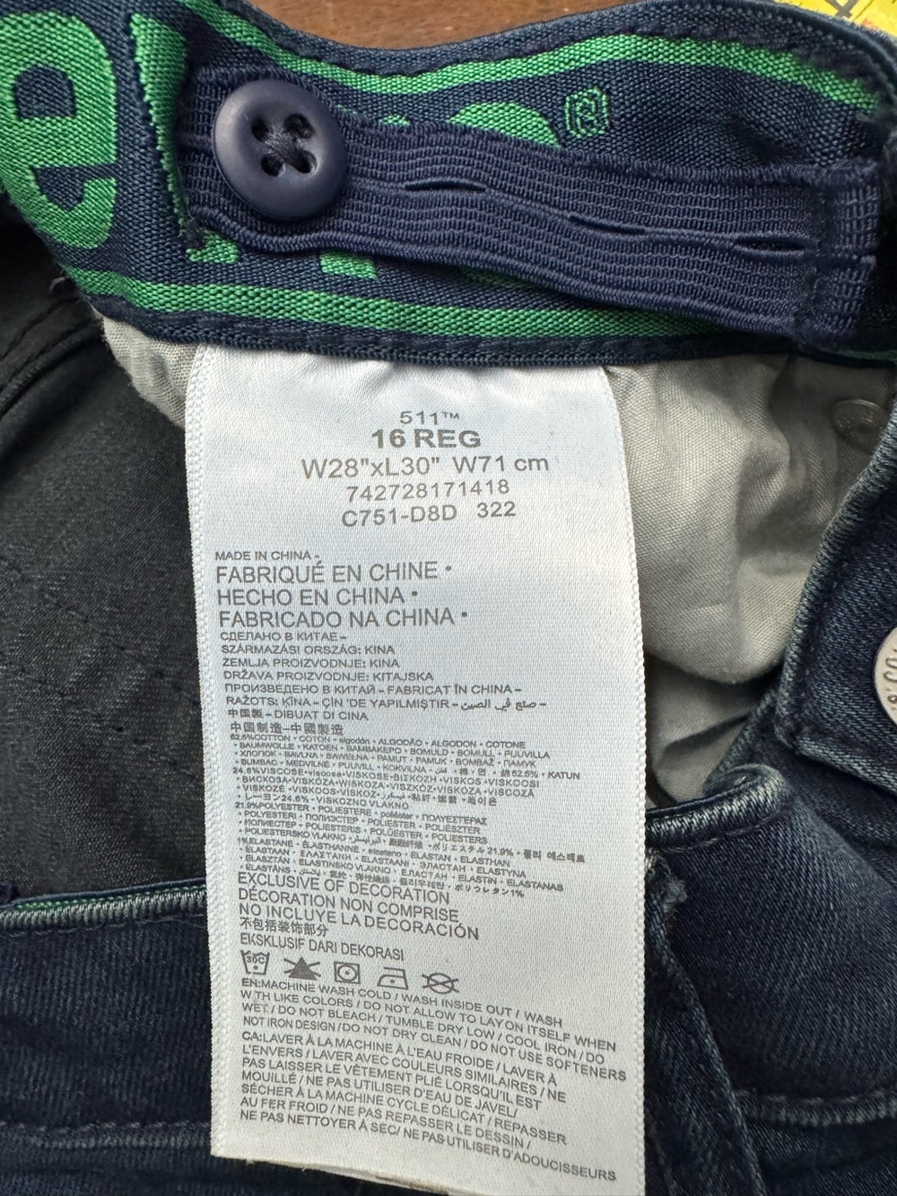 Levi’s 511 Slim Jeans Boys Size 16 Wash Stretch - Picture 3 of 6
